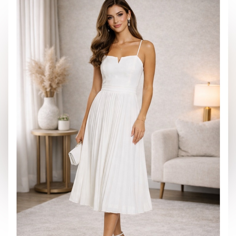 Adelyn Rae White Pleated Midi Spaghetti Strap Jumpsuit